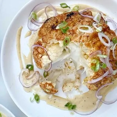 Grilled Summer Cauli with Creamy Miso Mayo